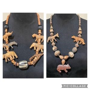 TWO Vintage Animal Wooden Necklaces